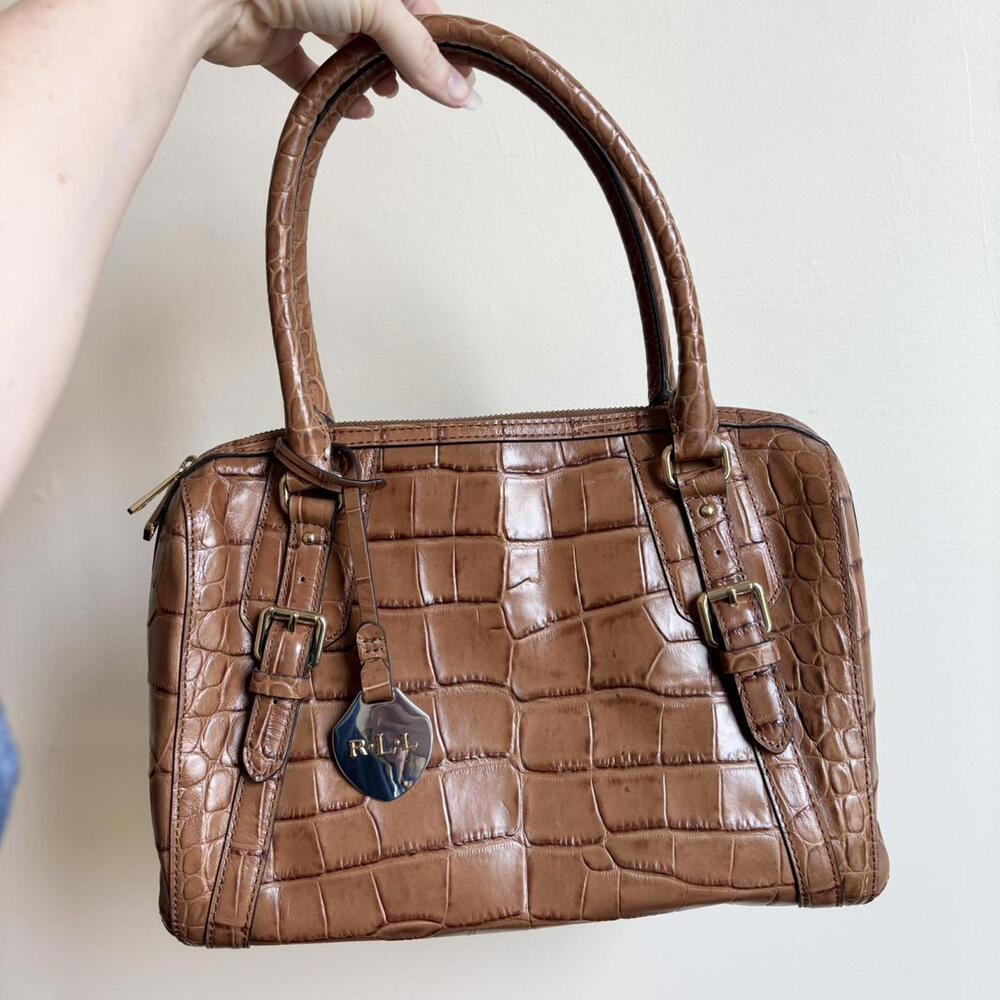 Ralph Lauren signature safari crocodile bag in brown leather.